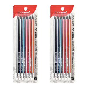 모나미 바우하우스 삼각지우개연필 6개입 6001-B 6002-HB 삼각 지우개 연필 사무 학생 용