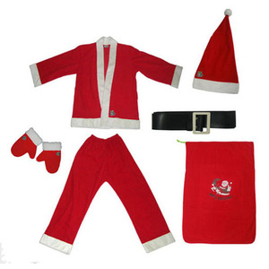 산타복유아(6종) 6~7세 아동 용 산타 의상 6종 세트 크리스마스 상의 하의 벨트 모자 장갑 선물자루